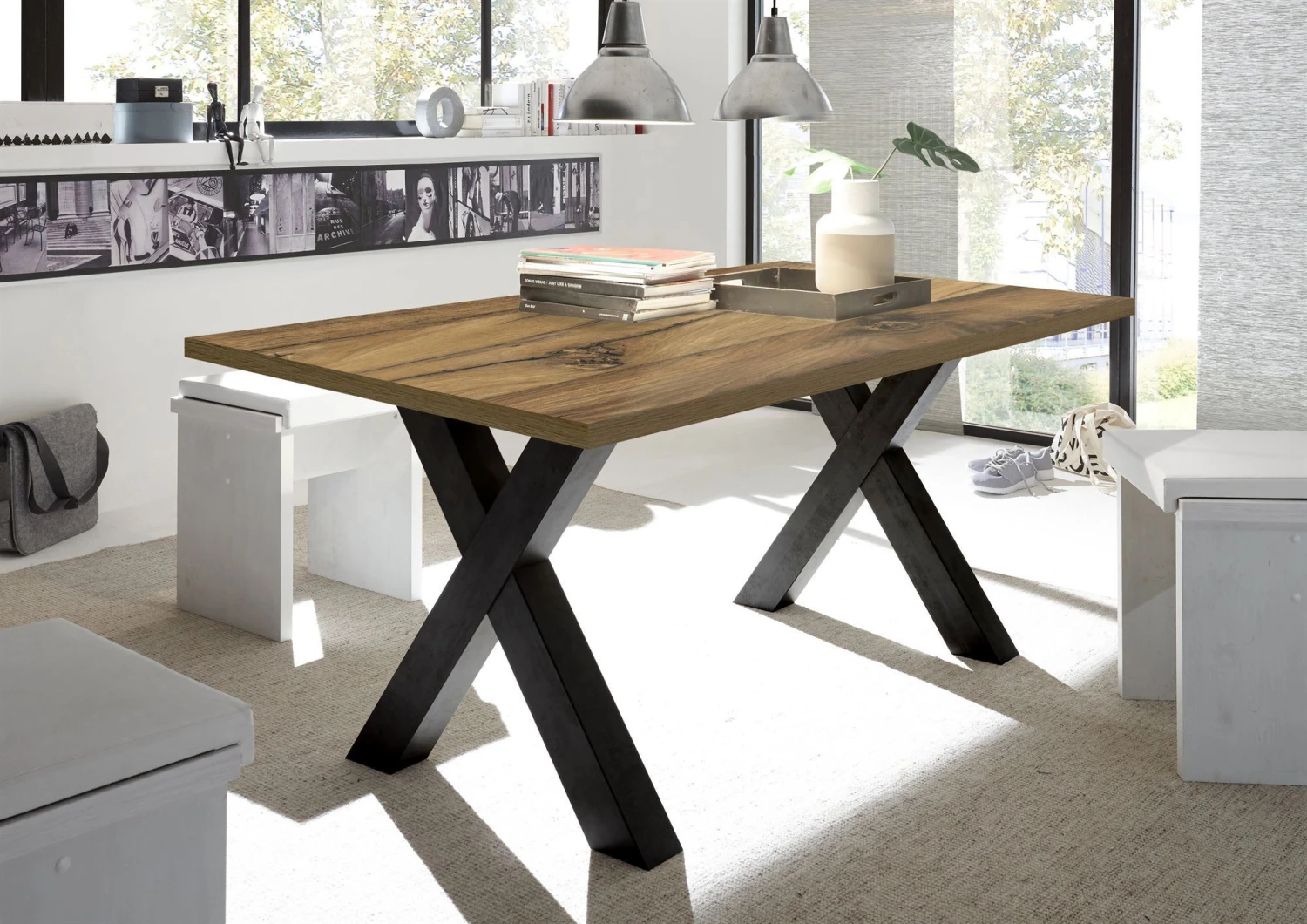 ESSZIMMERTISCH Eike 8 180 X 90 X 75 Esstisch Schwarzstahl/Plankeneiche 3 ESSZIMMERTISCH Eike 8 180 X 90 X 75 Esstisch Schwarzstahl/Plankeneiche – Bild 3