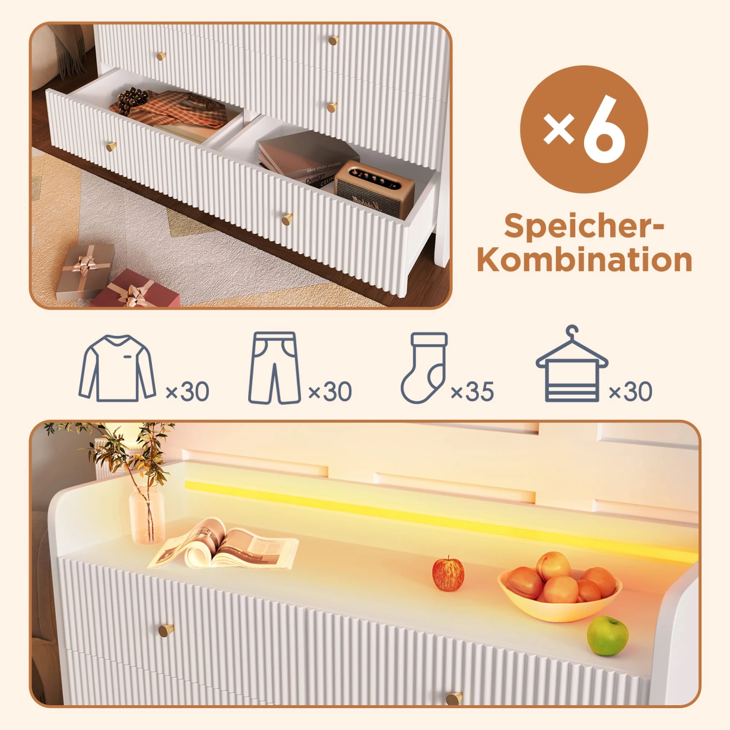 LED Sideboard Kommode Mit 6 Schubladen In Weiß 2 LED Sideboard Kommode Mit 6 Schubladen In Weiß – Bild 2