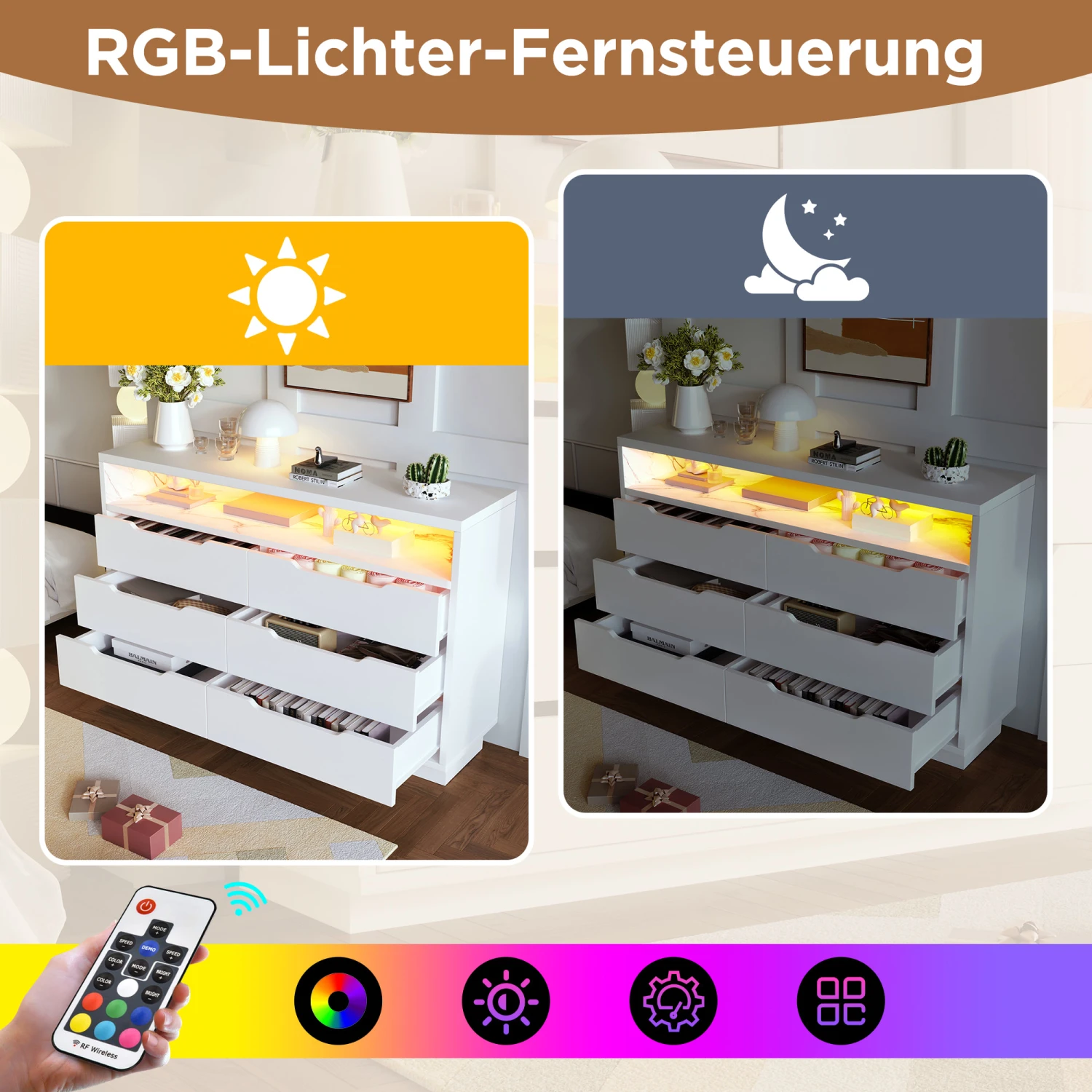 LED Sideboard Kommode Mit 6 Schubladen In Weiß 3 LED Sideboard Kommode Mit 6 Schubladen In Weiß – Bild 3