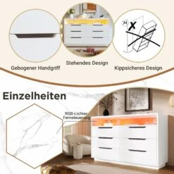 LED Sideboard Kommode Mit 6 Schubladen In Weiß 11 LED Sideboard Kommode Mit 6 Schubladen In Weiß -Yamazaki Mobel Geschaft abrihome led sideboard kommode mit 6 schubladen in weiss 3