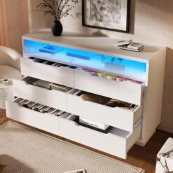LED Sideboard Kommode Mit 6 Schubladen In Weiß 14 LED Sideboard Kommode Mit 6 Schubladen In Weiß -Yamazaki Mobel Geschaft abrihome led sideboard kommode mit 6 schubladen in weiss 6