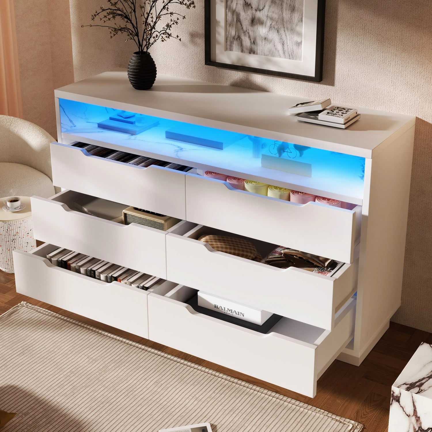 LED Sideboard Kommode Mit 6 Schubladen In Weiß 7 LED Sideboard Kommode Mit 6 Schubladen In Weiß – Bild 7