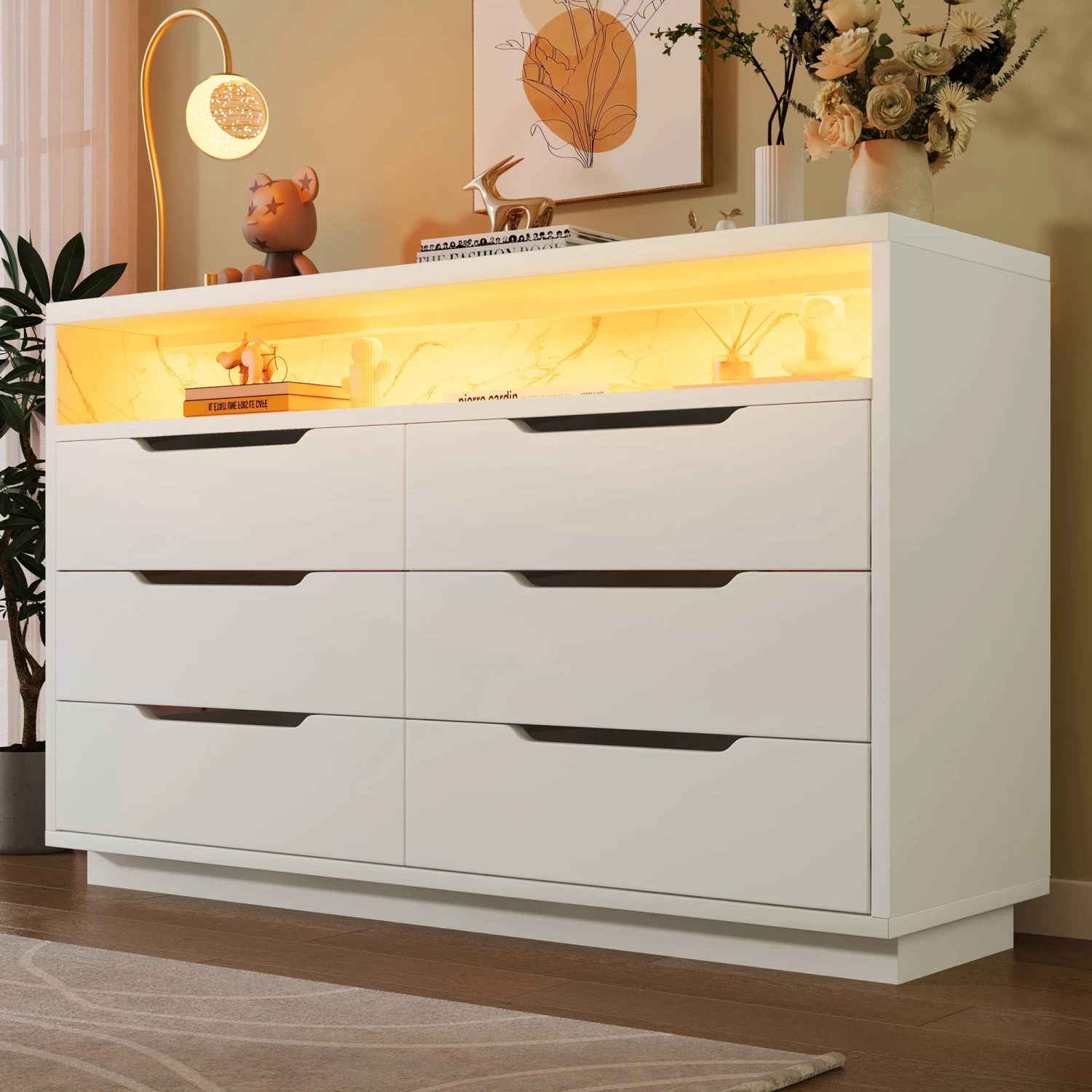 LED Sideboard Kommode Mit 6 Schubladen In Weiß 1 LED Sideboard Kommode Mit 6 Schubladen In Weiß