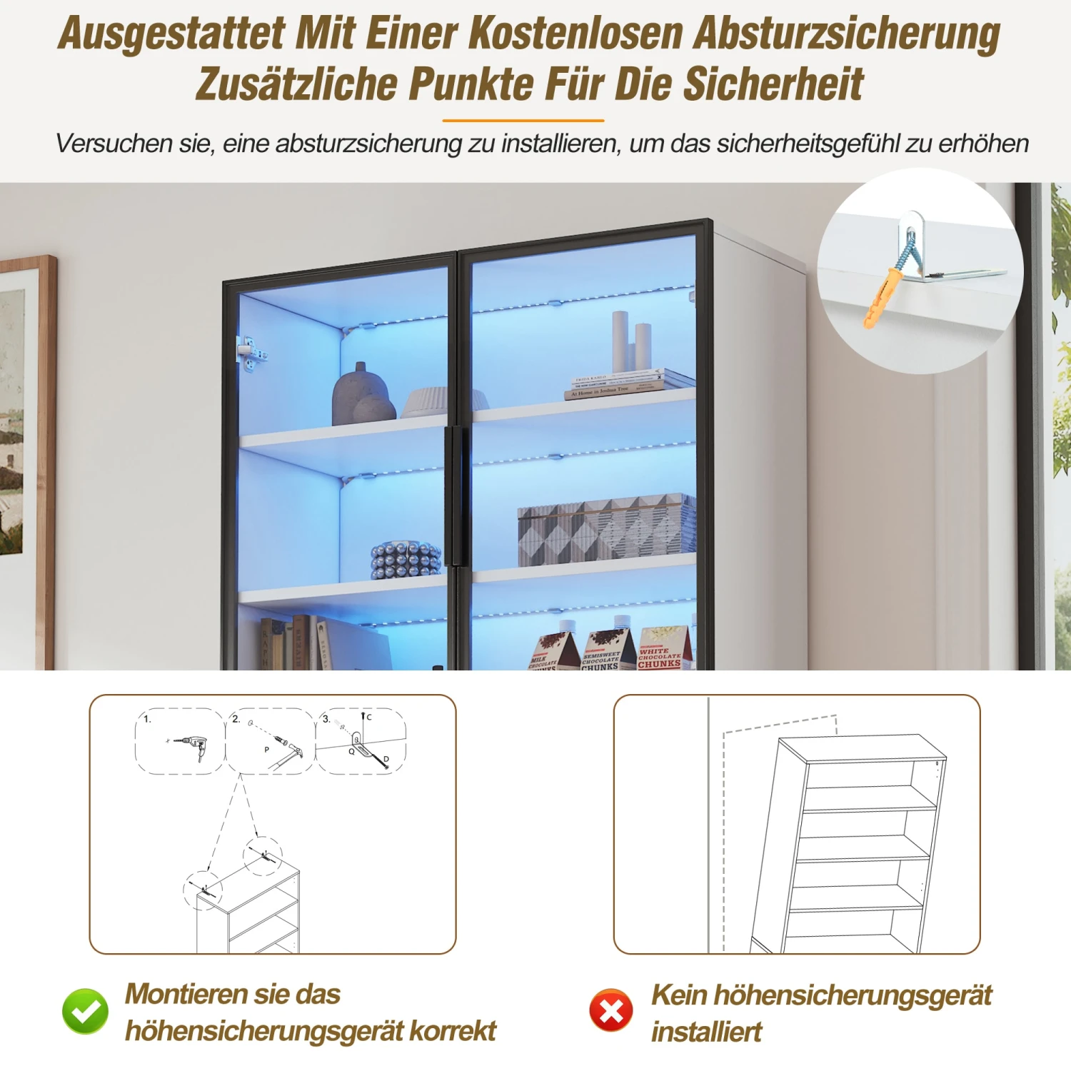Vitrinen Schränke Mit Glastüren Und LED 70*30*200cm 8 Vitrinen Schränke Mit Glastüren Und LED 70*30*200cm – Bild 8