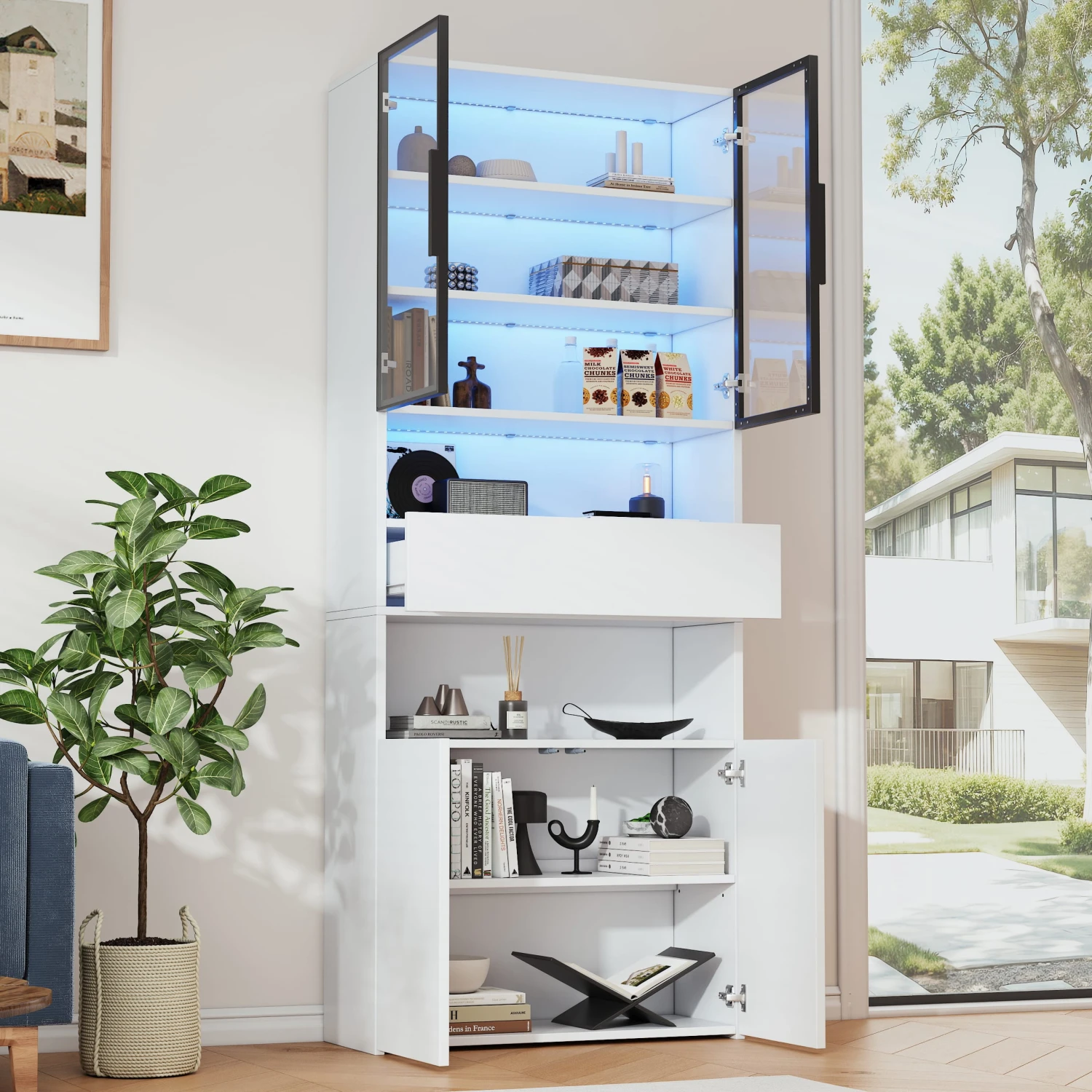 Vitrinen Schränke Mit Glastüren Und LED 70*30*200cm 1 Vitrinen Schränke Mit Glastüren Und LED 70*30*200cm