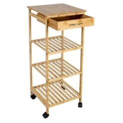 Beistellregal, Bambus, Mit Rollen -Yamazaki Mobel Geschaft axentia beistellregal bambus mit rollen 4