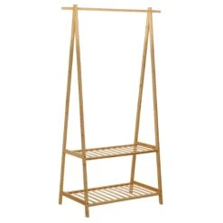Kleiderständer Mit 2 Ablagen, Bambus