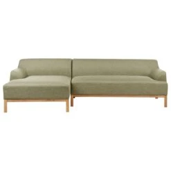 Ecksofa SOSJO In Grün/Heller Holzfarbton - (W) 251 X (H) 74 X (L) 132 Cm