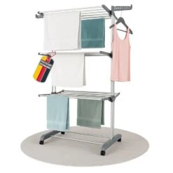 Mobiler Wäscheständer Mit 3 Ebenen Und Rollen In Grau