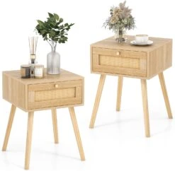 2er Set Nachttisch Mit Schublade In Beige