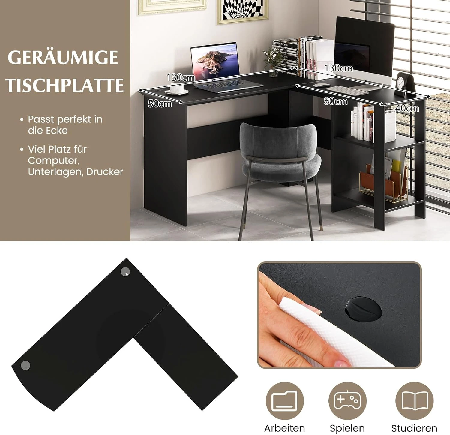 Eckschreibtisch L-Form In Schwarz 4 Eckschreibtisch L-Form In Schwarz – Bild 4