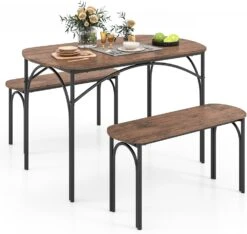 Esstisch Set 3-teilig In Braun