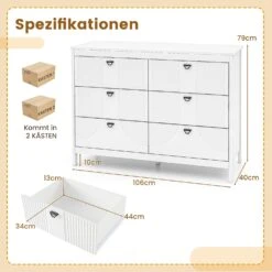 Kommode Mit 6 Schubladen 106 X 40 X 79 Cm In Weiß -Yamazaki Mobel Geschaft costway kommode mit 6 schubladen 106 x 40 x 79 cm in weiss 4