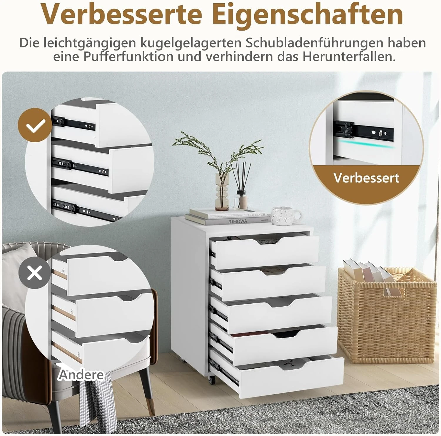 Rollcontainer 5 Schubladen In Weiß 2 Rollcontainer 5 Schubladen In Weiß – Bild 2