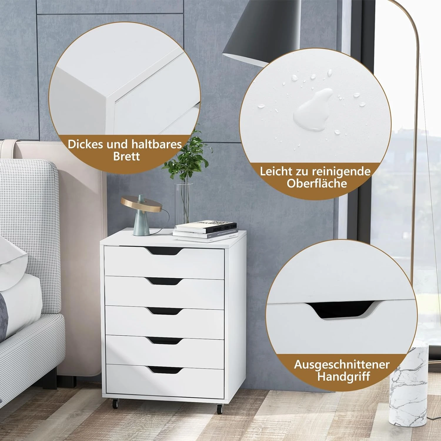 Rollcontainer 5 Schubladen In Weiß 3 Rollcontainer 5 Schubladen In Weiß – Bild 3