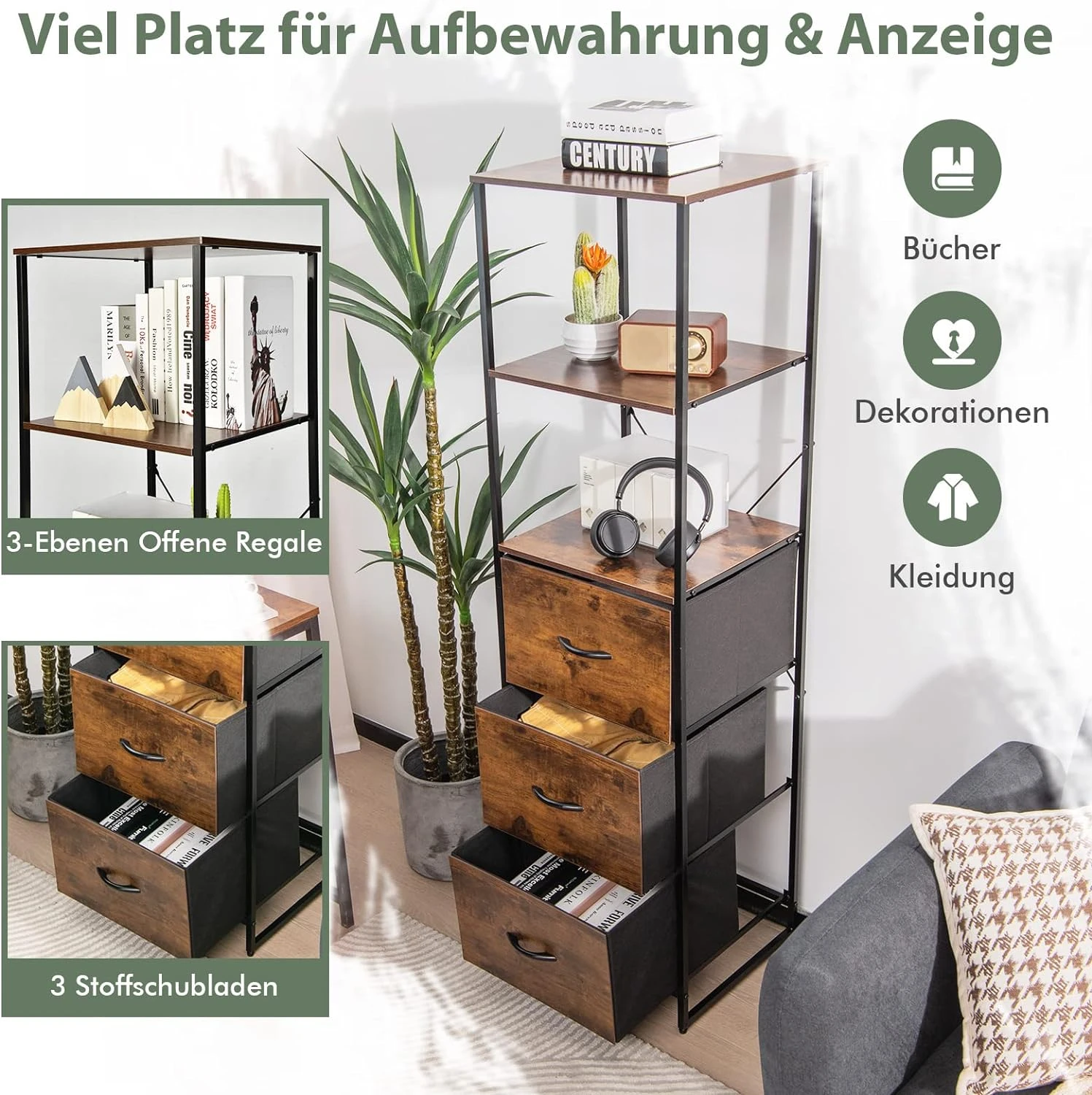 Standregal Mit 3 Schubladen In Braun 3 Standregal Mit 3 Schubladen In Braun – Bild 3