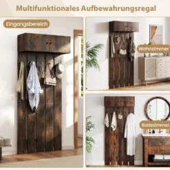 Wandgarderobe Mit 5 Doppelhaken & 2-türigem Schrank In Braun -Yamazaki Mobel Geschaft costway wandgarderobe mit 5 doppelhaken and 2 turigem schrank in braun 2