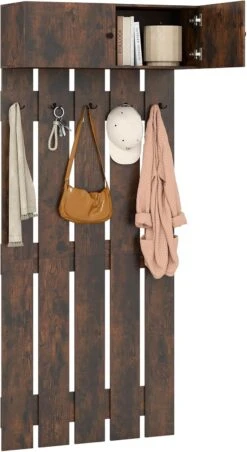 Wandgarderobe Mit 5 Doppelhaken & 2-türigem Schrank In Braun