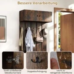 Wandgarderobe Mit 5 Doppelhaken & 2-türigem Schrank In Braun -Yamazaki Mobel Geschaft costway wandgarderobe mit 5 doppelhaken and 2 turigem schrank in braun 3