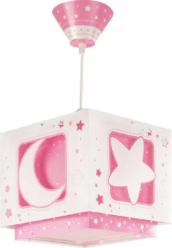 Hängelampe Mond & Sterne, Rosa/weiß, A