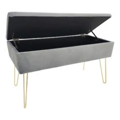 Sitzbank/Truhe Mit Samtbezug "Scarlett" In Grau -Yamazaki Mobel Geschaft echtwerk sitzbank truhe mit samtbezug scarlett in grau 2