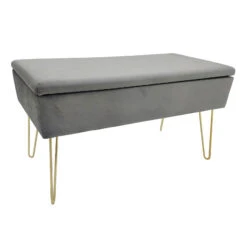 Sitzbank/Truhe Mit Samtbezug "Scarlett" In Grau