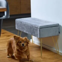 Sitzbank/Truhe Mit Samtbezug "Scarlett" In Grau -Yamazaki Mobel Geschaft echtwerk sitzbank truhe mit samtbezug scarlett in grau 6