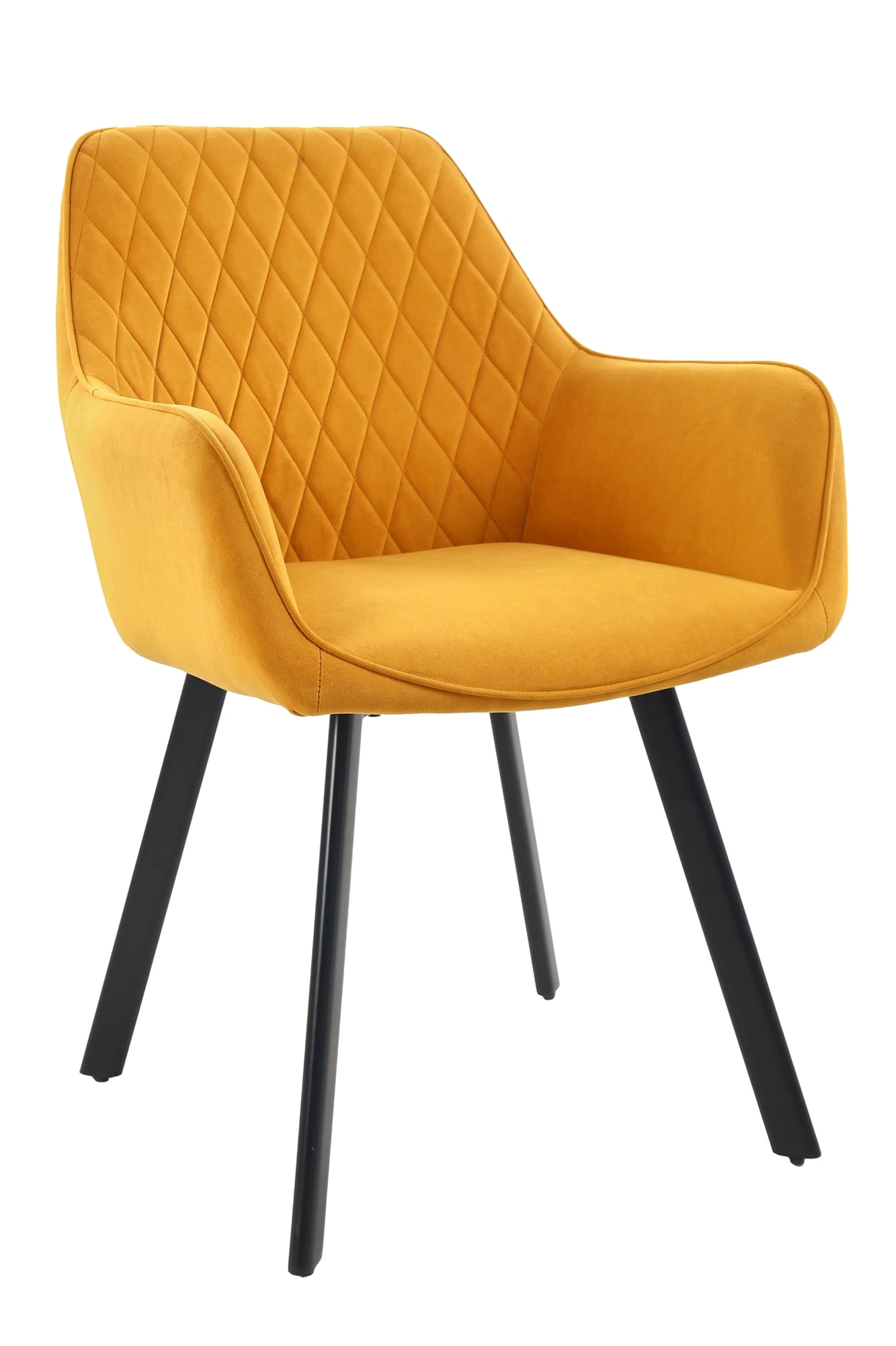 Armlehnstuhl 2er-Set Rautensteppung Samtoptik Und Metallgestell In Gelb 2 Armlehnstuhl 2er-Set Rautensteppung Samtoptik Und Metallgestell In Gelb – Bild 2