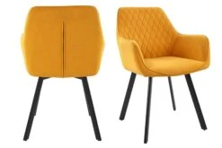 Armlehnstuhl 2er-Set Rautensteppung Samtoptik Und Metallgestell In Gelb
