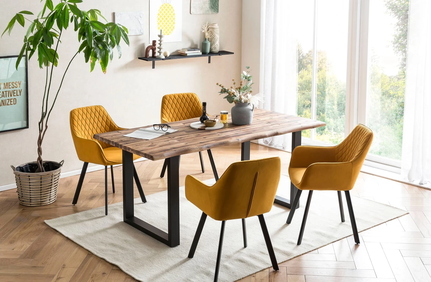 Armlehnstuhl 2er-Set Rautensteppung Samtoptik Und Metallgestell In Gelb 9 Armlehnstuhl 2er-Set Rautensteppung Samtoptik Und Metallgestell In Gelb – Bild 9