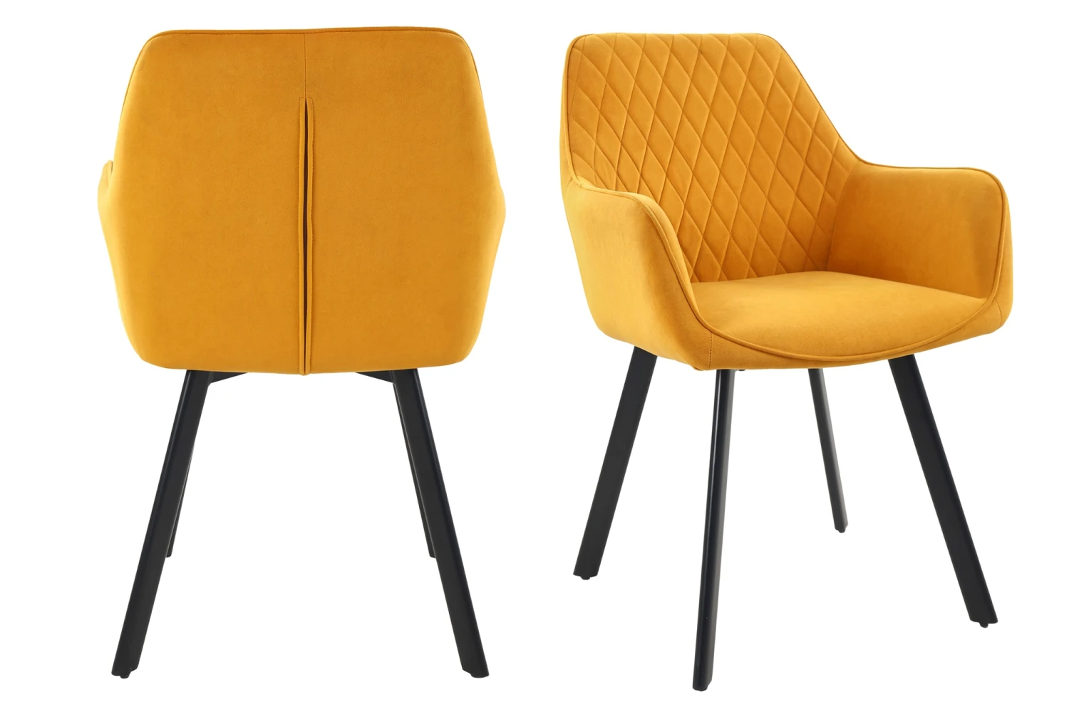 Armlehnstuhl 2er-Set Rautensteppung Samtoptik Und Metallgestell In Gelb 1 Armlehnstuhl 2er-Set Rautensteppung Samtoptik Und Metallgestell In Gelb