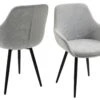 Esszimmerstuhl 2er-Set Mit Armlehnen Strukturstoff Und Metall In Hellgrau