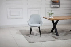 Esszimmerstuhl 2er-Set Mit Armlehnen Strukturstoff Und Metall In Hellgrau -Yamazaki Mobel Geschaft salesfever esszimmerstuhl 2er set mit armlehnen strukturstoff und metall in hellgrau 9