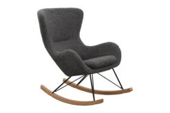 Schaukelstuhl Mit Holz-Kufen Und Metallgestell Aus Teddyfell-Bezug In Dunkelgrau