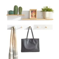 2-teilige Wandgarderobe In Weiß Un Natur - (B)90 X (H)20cm/(B)90 X (H)10cm