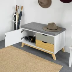 Schuhbank In Weiß Und Hellgrau - (B)80 X (H)51 X (T)38cm -Yamazaki Mobel Geschaft sobuy schuhbank in weiss und hellgrau b 80 x h 51 x t 38cm 2