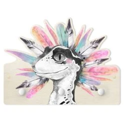 Kindergarderobe Holz - Baby Velociraptor Mit Federkrone In Rosa