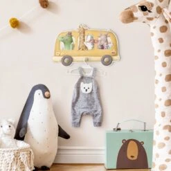 Kindergarderobe Holz - Bus Voller Tiere Aquarell In Bunt -Yamazaki Mobel Geschaft wallart kindergarderobe holz bus voller tiere aquarell in bunt 3