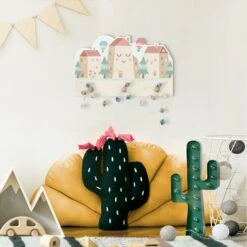 Kindergarderobe Holz - Häuser Und Heißluftballons In Pastell -Yamazaki Mobel Geschaft wallart kindergarderobe holz hauser und heissluftballons in pastell 3