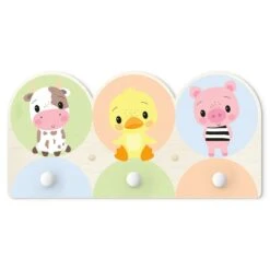 Kindergarderobe Holz - Kuh Küken Schwein In Pastell
