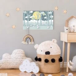 Kindergarderobe Holz - Mond Mit Bäumen Und Häusern In Blau -Yamazaki Mobel Geschaft wallart kindergarderobe holz mond mit baumen und hausern in blau 3