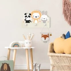 Kindergarderobe Holz - Safari Tiere In Pastell -Yamazaki Mobel Geschaft wallart kindergarderobe holz safari tiere in pastell 2