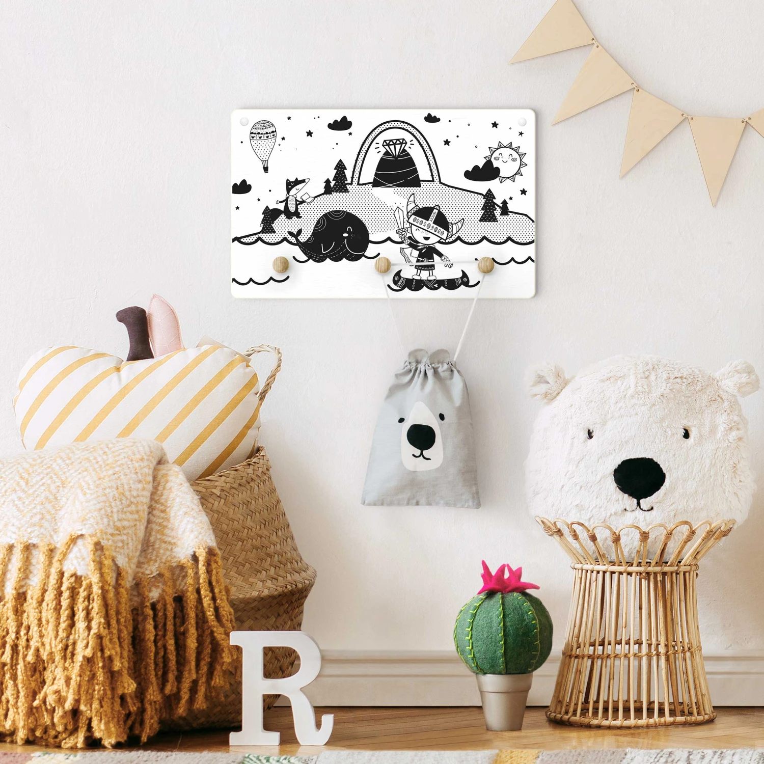 Kindergarderobe Holz - Wikinger - Pfad Zum Diamantenberg In Schwarz-Weiß 4 Kindergarderobe Holz - Wikinger - Pfad Zum Diamantenberg In Schwarz-Weiß – Bild 4